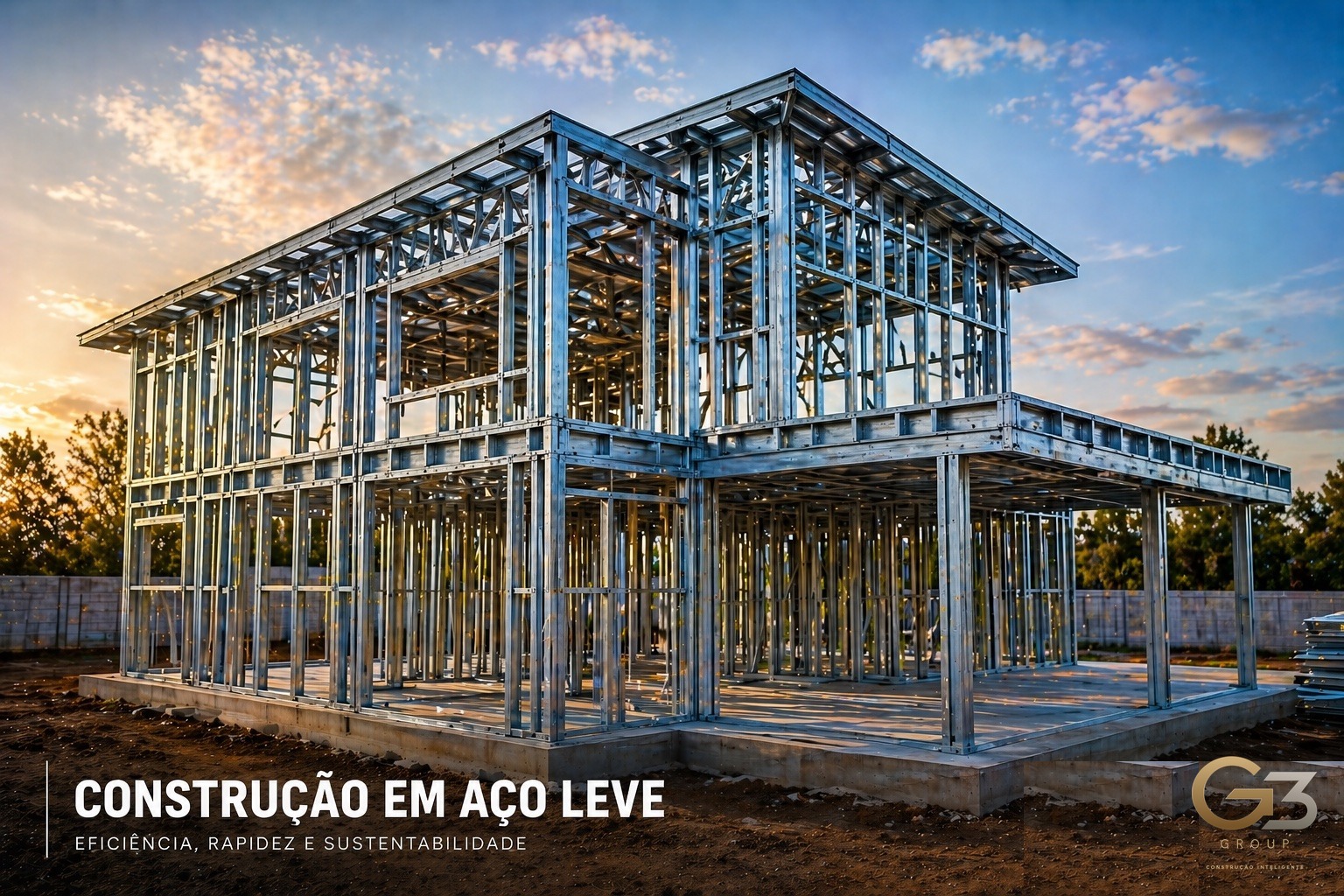 Casa em Light Steel Framing ao pôr do sol